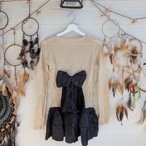 Manoush Alpaca Blend Silk Drop Waist Sweater Ruffle Bow Dress Top Tunic Size S